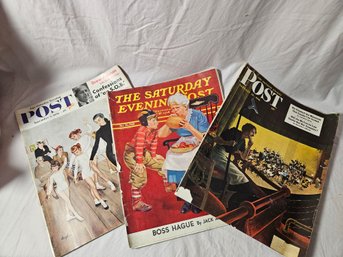 Three Copies Of The Saturday Evening Post From The 40's And 50, Including The Art Of Norman Rockwell