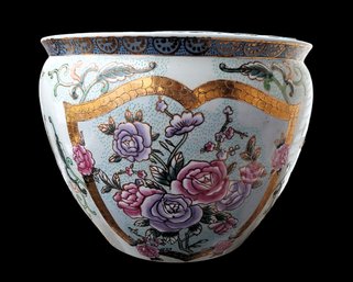 Large Vintage Chinese Export Porcelain Fishbowl  Planter Pot With Koi Fish Interior