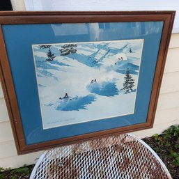 #107 - 'Champagne Powder' Watercolor Ski Painting Signed By Linda Roberts