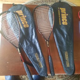 #111 Pair Matching Prince Extender OS Featherlite Squash Racquets In Excellent Condition  With Cases