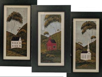 3 Framed Folk Art Prints