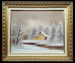 H Lester Signed Impressionist Winter Landscape Oil On Canvas Painting