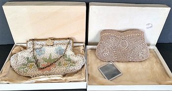 Two Vintage Small Beaded Evening Bags 1 Original Box From Read's Bridgeport, CT No Beads Missing
