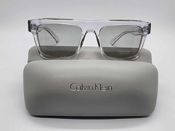 Calvin Klein Crystal Clear/Grey Rectangle Sunglasses With Branded Case