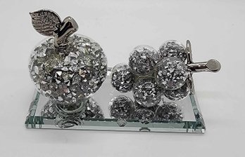 Silver Apple & Grape Crystal Figurine