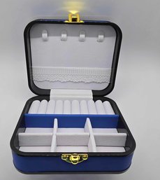 Royal Blue Faux Leather Travel Jewelry Box With Lock