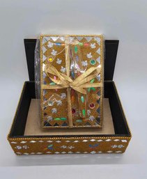 Golden Beaded Box With Diary & Pen