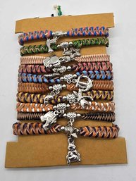 10 Leather Cord Adjustable Friendship Bracelets With Multiple Charms