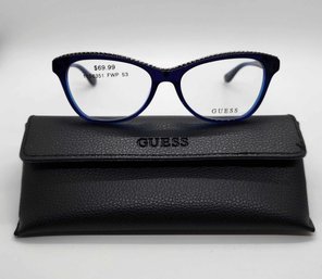 Guess Blue Silver Detail Clear Lens Demo Eyeglass Frames With Case