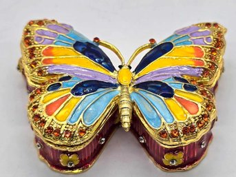 Austrian Crystal, Enameled Butterfly Trinket Box