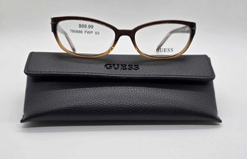 Guess Brown Cat's Eye Clear Demo Lens Eyeglass Frames With Branded Case
