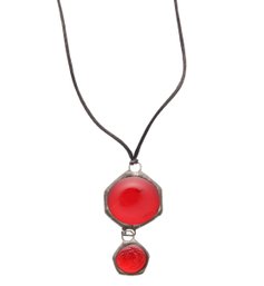 Red Leaded Art Glass Double Pendant With Adjustable Length Black Lanyard
