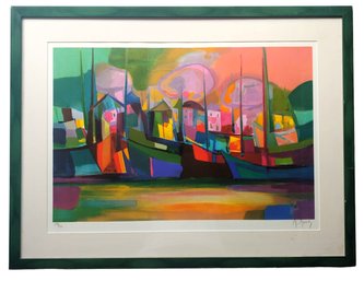 Marcel Mouly Hand Signed & Numbered Limited Edition Lithograph Soleil Couchant Sur Le Port