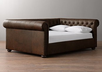 A 'Chesterfield Daybed' By Restoration Hardware - Full-sized In Italian Brompton Leather In Cocoa MSRP $6,000