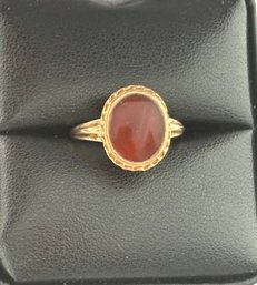 VTG 10K Yellow Gold Ring With Natural Stone Either Carnelian Or Sard Gemologist/jeweler Verified Size 6.75