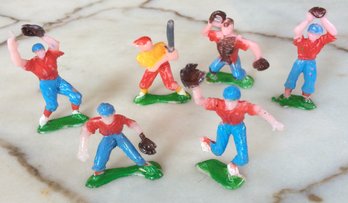 Vintage 1950s - 1960s Holiday / Birthday Cake Topper Set Of 6 Baseball Players