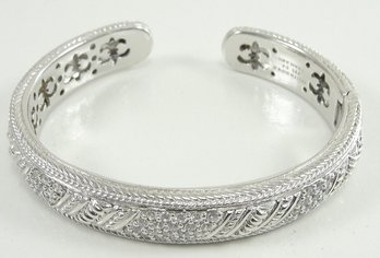 VTG Judith Ripka Sterling Silver 925  CZ Diamonique Rope Hinged Cuff Bracelet 7.5-8' DIA Weight 53 Grams