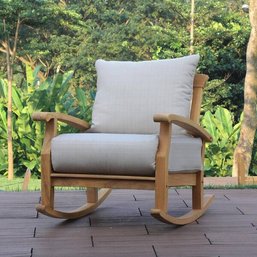 Cambridge Casual Auburn Natural Teak Wood Frame Rocking Chair(s) W/ Brown Polyester Cushioned Seat