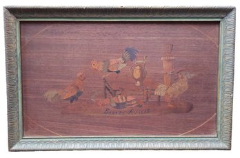 Antique Gathering Of Roosters Painting On Wood