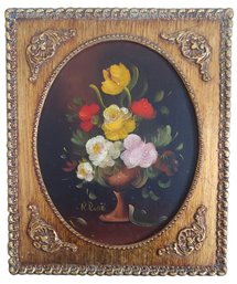 Listed Italian Artist R Rosini Still Life Bouquet Of Flower Oil Painting In Gorgeous Frame