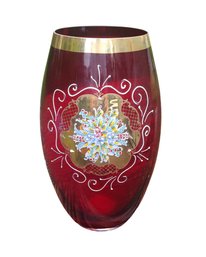 Vintage 12' Czech Bohemian Hand Painted Ruby Red Vase