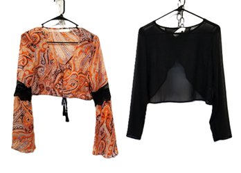 2 Women's Vintage Boho Style Cropped Top Long Sleeve Shirts By: Havana & Millaus Size- S