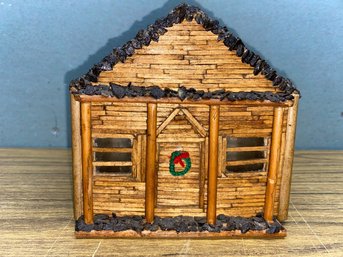 Vintage Wood Matchstick Folk Tramp Art Cabin House Hand Made Celluloid Windows. Made By POW Or Prison Inmate?