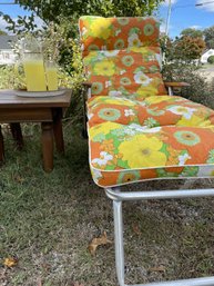 Vintage Mid Century Aluminum Tri Fold Chaise Lawn Chair With Cushion