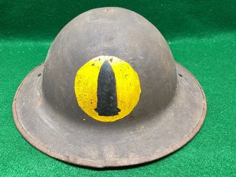 World War I United States Army Steel Doughboy Helmet. Painted Coastal Artillery Insignia. Attic Find.