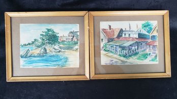 Vintage NIANTIC Connecticut Beach House Watercolors