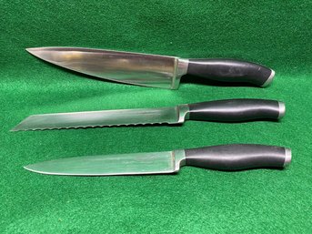 (3) Kitchen Cook Knives. Calphalon Contemporary. 8' Chef, 8' Bread, 6' Utility. Pre-owned Estate Knives.