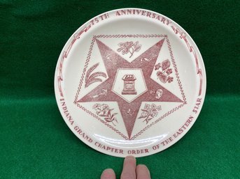 INDIANA GRAND CHAPTER ORDER OF THE EASTERN STAR 75TH ANNIVERSARY 1874-1949 PLATE.