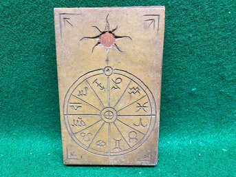 Antique Astrological Wheel With Sun Printing Block. Measures 3 1/2' X 5 1/2'. Fascinating Piece.