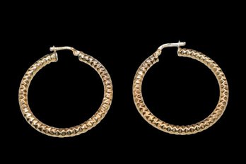 Large 10k Yellow Gold Hoops Diamond Cut Earrings