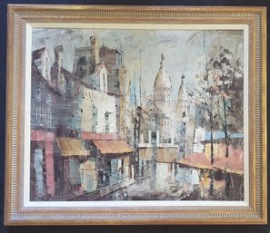 Modernist MCM Place Du Tetre Paris Framed Oil Painting 1969 34'