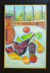 Tabeltop Still Life Of Vegetables 22' X 16' Oil Painting In Gold Metal Frame