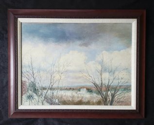 Vintage Oil Painting 'December Sky' Clinton Connecticut