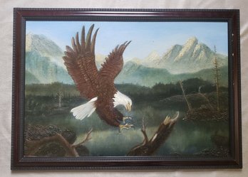 Vintage Eagle Landing Oil On Canvas Signed L. Pierce