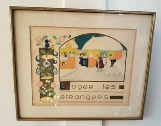 Vintage French Lithograph 'Loger Les Etrangers'