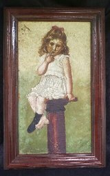 Victorian Painting Little Girl With Missing Sock 19' X 12' Oil Painting By M. Small 1897