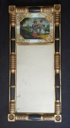 Antique Federal Mirror With Reverse Painting 'Ladies In Hats' 37'