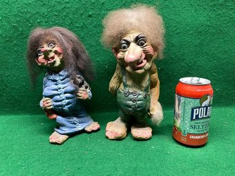 Pair Of Vintage Nyform Trolls. Man And Woman With Dog. Woman Signed GM. Norway. Yes Shipping.