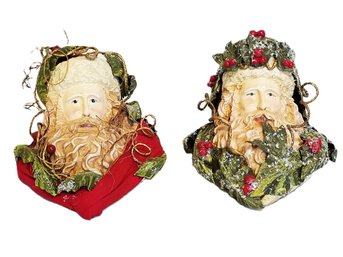 Vintage Pair Of Silvestri Old World Santa Head Paper Mache Ornaments