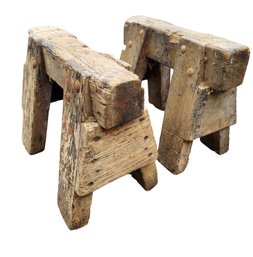 Antique 14x18' Primitive Wood Miniature Homemade Rustic Sawhorses