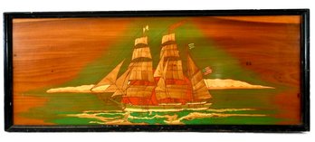 Vintage Tall Ship 'Gazelle' Painting On Cedar Wood By Emile Woods 47'