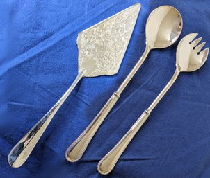 Silver Plated Serving Pieces - Fork, Spoon & Cake Knife - Italy