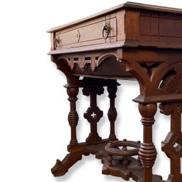 1890-Victorian Eastlake Sewing Table With Hidden Drawer