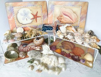 Set Of 4 Pimpernel P. Brent Seashell Placemats, Fitz & Floyd 'seahorse' Canape Knives (4) In Box, And Shells!
