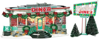 1999 Department 56 Shelly's Diner Christmas Snow Village House Lighted With Box - Retired