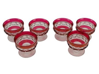 Set Of 6 TIFFIN-FRANCISCAN King's Crown-Ruby Flashed Sherbert Champaign Glasses